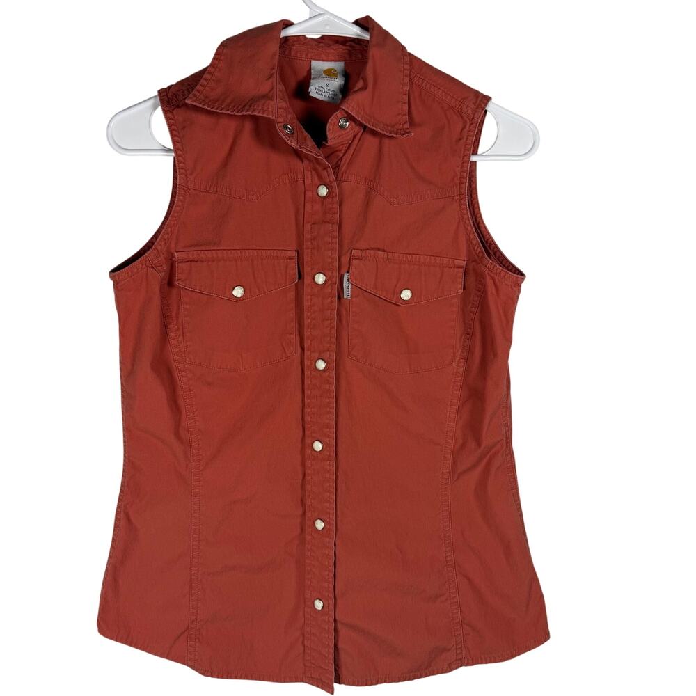 Carhartt Womens vest shirt pearl snap buttons Terracotta dark coral Western sm